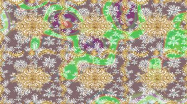 Barok tarzında eskiz oryantal süsü. Raster oryantal süs. Altın elementlerle nötr renklerde altın desen. Geleneksel klasik altın desen.