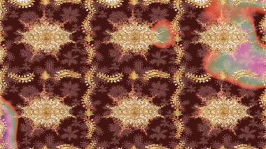 Klasik Raster kahverengi ve altın desenli çizim. Klasik klasik klasik arka plan. Geleneksel oryantasyon süsü.