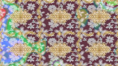 El yapımı dekoratif çerçeve, albüm kapağı, tebrik kartı, klasik Art deco tarzı. Raster soyut çiçek çelengi altın karalama fantezi yaprakları ve kahverengi renkte çiçek.