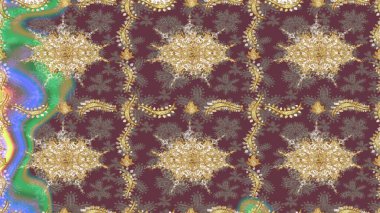 Eskiz kalıbı altın elementler. Altın şablon. Kart, duvar kağıdı, ambalaj ve tekstil için klasik tasarım. Raster illüstrasyonu. Klasik çiçek dokusu. Kahverengi renkte Royal retro.