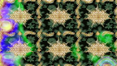 Noel, kar tanesi, yeni yıl 2019. Yeşil renklerde altın elementli eskiz kalıbı.