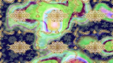 Doğu tarzı arabesk. Raster illüstrasyonu. Altın elementli nötr renkler. Çizim altın desenli bukleler. Raster altın desen.