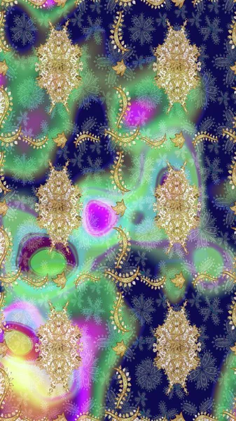 Geleneksel oryantasyon süsü. Klasik raster mavisi ve altın desenli çizim. Klasik vintage arkaplan.