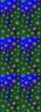 Çizim çiçek deseni duvar kâğıdı olarak kullanılabilir. Yeşil ve mavi renkte çiçekler. Raster illüstrasyonu.