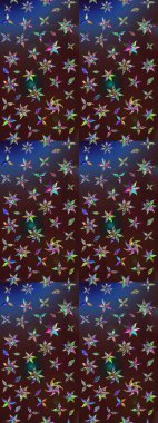 Raster illüstrasyonundaki çiçek desenli çizim. Suluboya tarzında kahverengi ve mavi renkte çiçekler.