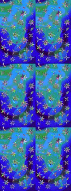 Çiçekli çiçek deseni, suluboya. Mavi ve yeşil renkli çiçekler. Renkli Bahar Teması çizim kalıbı. Düz Çiçek Elementleri Tasarım Raster illüstrasyonu.