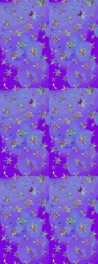 Çiçekli çizim şekli. Mor ve mavi renkte çiçekler. Renkli Bahar Teması eskiz kalıbı. Düz Çiçek Elementleri Tasarımı.