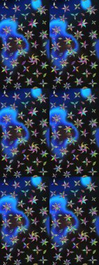 Raster düz çiçek çizim deseni. Hediye ambalaj kağıdı, tebrik kartları, posterler ve pankart tasarımı. Gri ve mavi renkte çiçekler.