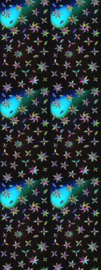 Şirin çiçekli eskiz deseni ve gri ve mavi renkli yapraklar, suluboya çiçek deseni, duvar kağıdı, kart ya da kumaş için fayanslı. Raster illüstrasyonu.