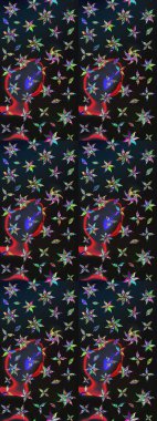 Çiçek desenli çizim. Raster illüstrasyonu. Asya tekstil tarzında. Gri ve mavi renkte çiçekler. Renkli Bahar Teması eskiz kalıbı. Düz Çiçek Elementleri Tasarımı.