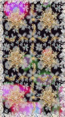 Damask altın soyut çiçek gri ve nötr renklerde pürüzsüz desen. Raster illüstrasyonu. Süsleme.