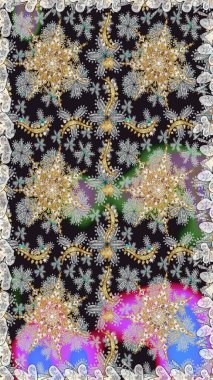 Paisley 'ler zarif çiçek desenli arkaplan duvar kâğıdı çizimleri. Klasik stil, güzel, üç boyutlu sanat eseri, altın ve gri desenli çiçek yaprakları ve süslemeleri var..