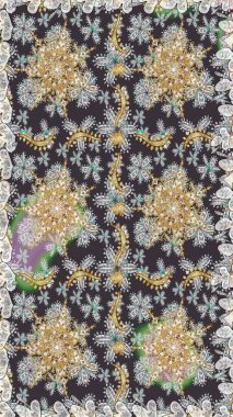 Barok tarzında kusursuz bir doğulu süsü. Gri ve kahverengi renklerde altın elementler. Geleneksel klasik raster altın pürüzsüz desen.