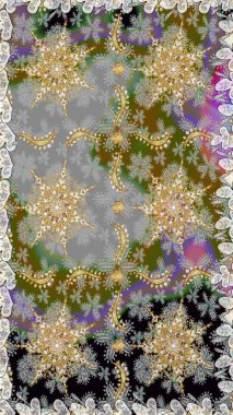 Raster Golden Mehndi kusursuz desen. Gri ve nötr renklerde desen. Kına dövmeli süs çiçekleri, altın çıkartmalar, mehndi ve yoga tasarımı, kartlar ve parmak izleri..