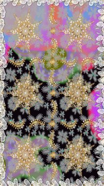 Klasik çiçek dokusu. Kart, duvar kağıdı, ambalaj ve tekstil için klasik tasarım. Altın şablon. Raster illüstrasyonu. Gri ve nötr renklerin kraliyet retro 'su. Kusursuz desenli altın elementler.