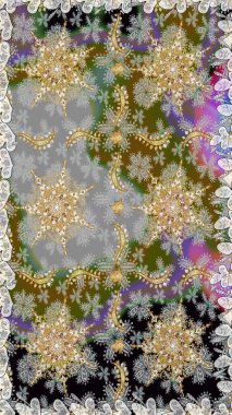 Çiçek süsü kumaş deseni, cam, çiçek desenli metal gri ve nötr renklerde altın elementler. Klasik raster altın pürüzsüz desen.