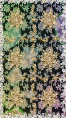 Antika altın tekrarlanabilir duvar kağıdı. Damask arkaplanı tekerrür ediyor. Gri ve nötr renklerde altın element. Barok tarzında altın çiçek süsü..