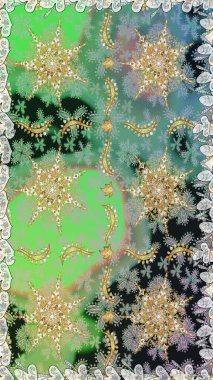 Geleneksel oryantasyon süsü. Klasik raster sarısı, kusursuz desen. Yeşil ve gri renklerde altın elementlerle kusursuz desen. Klasik vintage arkaplan.