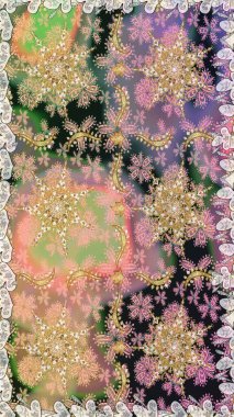 Bej ve nötr renklerde altın element. Altın desenli çiçek dekoru. Davetiyeler, kartlar, web sayfası için Raster illüstrasyon. Çizgi sanatı tasarım şablonu için kusursuz sınır. Doğu tarzı ögesi.