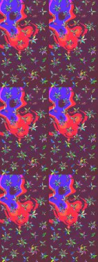 Sevimli çiçek raster deseni. Kahverengi ve mor renkli çiçekler. Renkli Bahar Teması eskiz kalıbı. Düz Çiçek Elementleri Tasarımı.