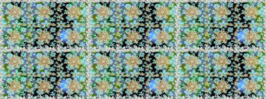 El yapımı dekoratif çerçeve, albüm kapağı, tebrik kartı, klasik Art deco tarzı. Raster soyut çiçek çelengi altın karalama fantezi yaprakları ve tarafsız ve mavi renkte çiçek.