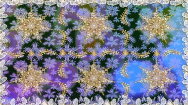 Damask pürüzsüz süsü. Klasik oryantal desen mavi ve gri renkler üzerinde. Geleneksel raster ve altın desen.