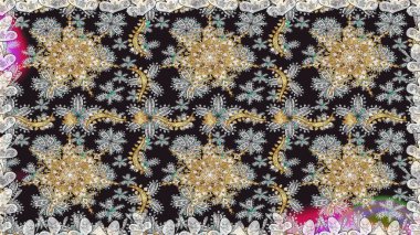 Kusursuz raster arka plan. Gri ve nötr renklerde altın elementler. Şık bir grafik desen. Duvar kâğıdı barok, İspanyol kumaşı. Çiçek deseni.