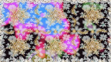 Gri ve nötr renklerde altın elementlerle kusursuz desen. Klasik klasik klasik arka plan. Klasik raster sarısı, kusursuz desen. Geleneksel oryantasyon süsü.