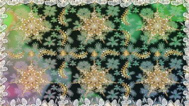 Raster golden pattern. Oriental style arabesques golden pattern on a gray and neutral colors with golden elements. Seamless textured curls.