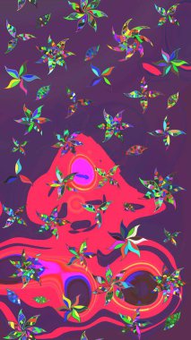 Renkli Bahar Teması eskiz kalıbı. Mor ve pembe renkte çiçekler. Güzel çiçek deseni. Düz Çiçek Elementleri Tasarımı.