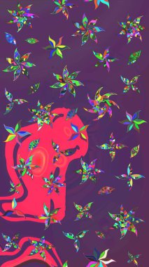 Mor ve pembe renkte manzaralı çiçek deseni. Çiçek kompozisyonu, el boyası, hassas şablon. Sevgililer günü ve tebrik kartı konsepti için şık bir davetiye. Üst görünüm, yumuşak biçim.