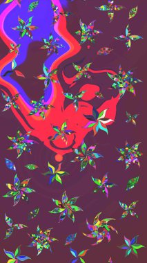 Çiçek desenli raster, kahverengi ve menekşe çizgi grafik desenli soyut raster arkaplan. Modern stil dokusu.