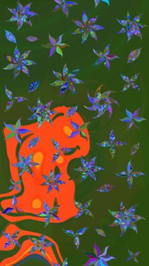 Güzel suluboya çiçekler, parlak resimler ilham verici yeşil ve turuncu çiçek desenli eskiz arka planı. Raster..