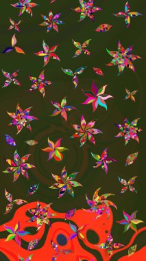 Vadinin yeşil ve gri renkli çiçekleri. Raster çiçek desenleri çiziyor..