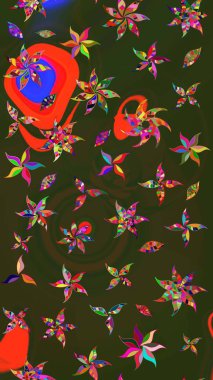 Soyut etnik raster çizim kalıbı. Vadinin çiçekleri gri ve yeşil renklerde. Çiçekler..