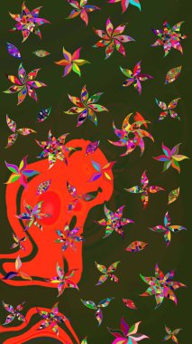 Raster Şirin kumaş deseni. Düz Çiçek Elementleri Tasarımı. Renkli Bahar Teması eskiz kalıbı. Eskiz klasiği.