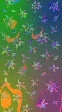 Raster suluboya çiçek deseni, narin çiçekler, yeşil ve mavi çiçekler, tebrik kartı şablonu. Güzel kumaş deseni.