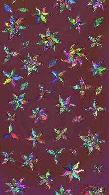 Raster illüstrasyonu. Şirin çiçek elementleri. Kahverengi ve yeşil renkli çiçekler. Çizim.