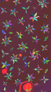 Çiçek desenli çizim. Raster illüstrasyonu. Asya tekstil tarzında. Raster illüstrasyonu. Kahverengi ve yeşil renkte çiçekler.