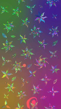 Raster düz çiçek çizim deseni. Mor ve yeşil renkli çiçekler. Tasarım hediye paketi, tebrik kartları, posterler ve afiş tasarımı.