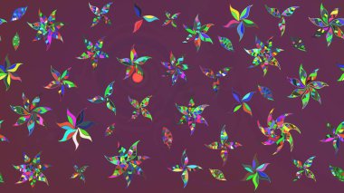 Raster düz çiçek çizim deseni. Hediye ambalaj kağıdı, tebrik kartları, posterler ve pankart tasarımı. Kahverengi ve mor renkte çiçekler.