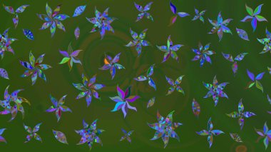 Raster illüstrasyonundaki çiçek desenli çizim. Suluboya tarzında yeşil ve mavi renkte çiçekler.