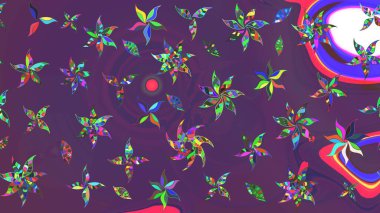 Raster illüstrasyonundaki çiçek desenli çizim. Suluboya tarzında mor ve mor renkte çiçekler.