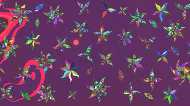 Nazikçe, güzel çiçek arkaplanı. Mor ve yeşil renkli çiçekler. Raster çiçek desenli ve çiçekli..