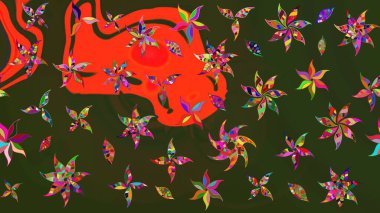 Şirin çiçek elementleri. Raster illüstrasyonu. Yeşil ve gri renkli çiçekler. Çizim.