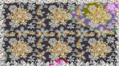 Raster altın pürüzsüz desen. Arkaplan, kumaş, altın duvar kağıdı. Düz elle çizilmiş klasik koleksiyon. Altın desenli gri ve nötr renkler ve altın elementler.