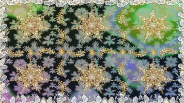 Raster oryantal süs. Barok tarzında kusursuz bir doğulu süsü. Geleneksel klasik altın desen. Altın desenli gri ve nötr renkler ve altın elementler.