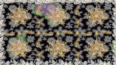 Raster altın desen. Doğulu stili, altın elementli gri ve siyah renkli altın desenli arabesk yapar. Kusursuz kıvırcık saçlar..