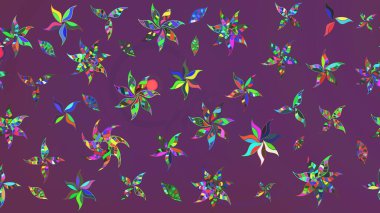 Raster illüstrasyonu. Çiçek ve yapraklı karalama şeklinde Raster çiçek deseni. Yumuşak, bahar çiçekleri mor ve yeşil renklerde.