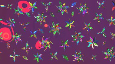 Elle boyanmış suluboya resim çizimleri, çiçekler ve bitkiler. Mor ve yeşil renkte çiçekler.